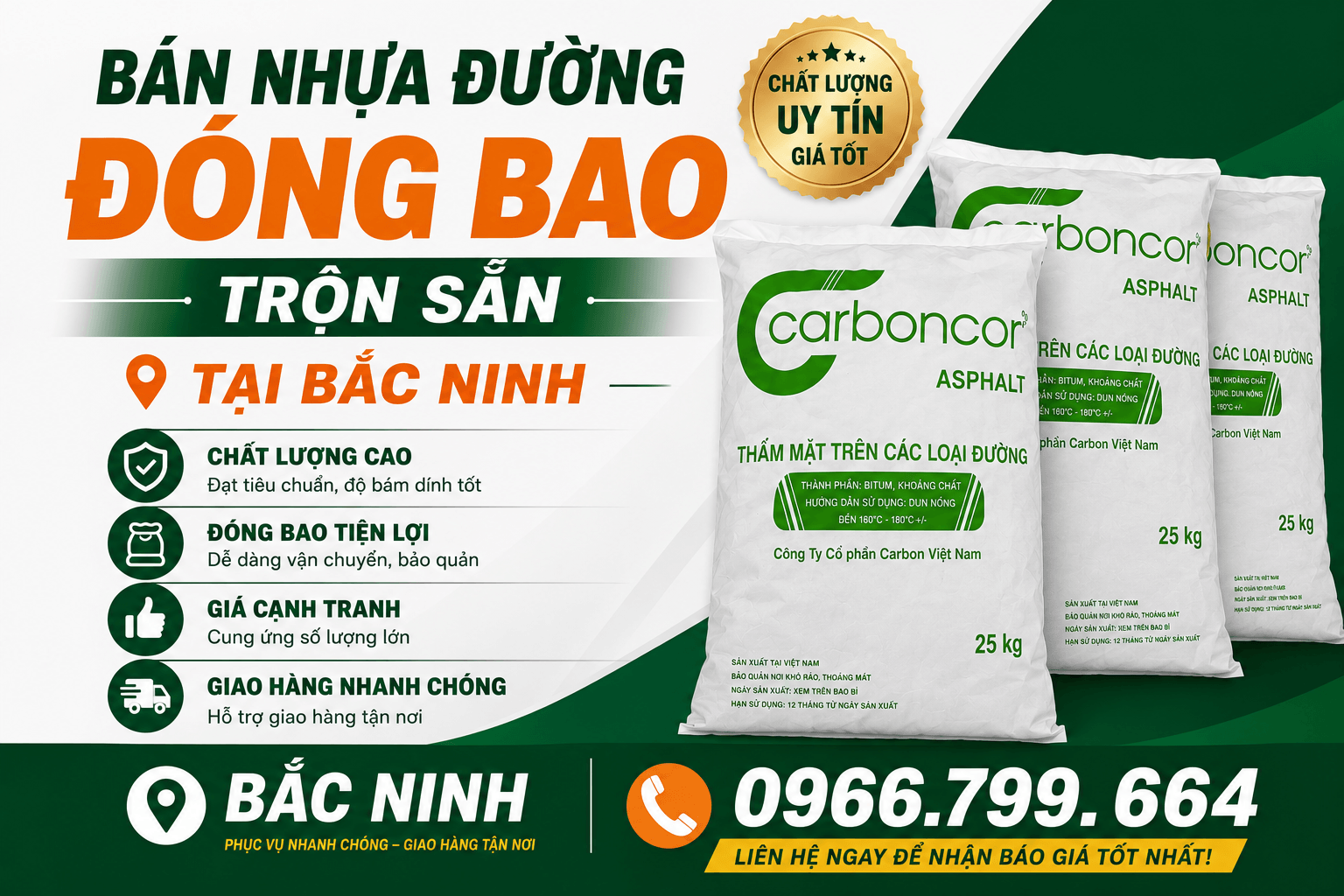 Bán Nhựa Đường Đóng Bao Trộn Sẵn Bắc Ninh