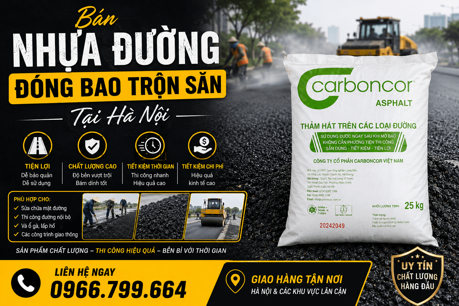Bán Nhựa Đường Đóng Bao Trộn Sẵn Tại Hà Nội