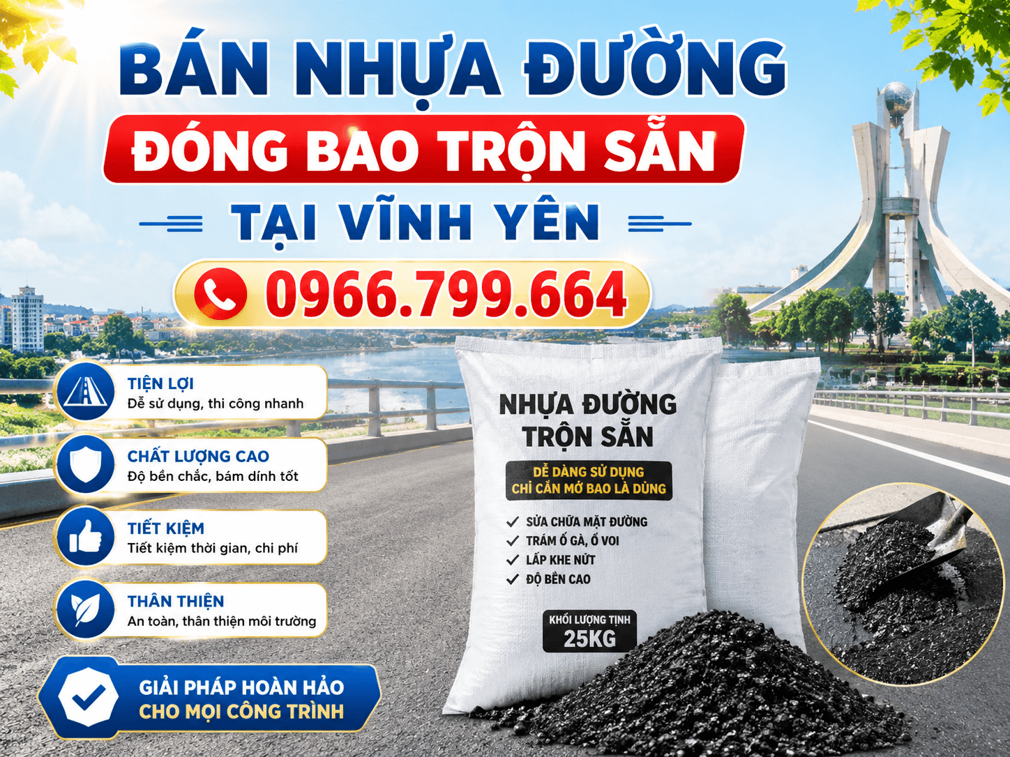 Bán Nhựa Đường Đóng Bao Trộn Sẵn Tại Vĩnh Yên