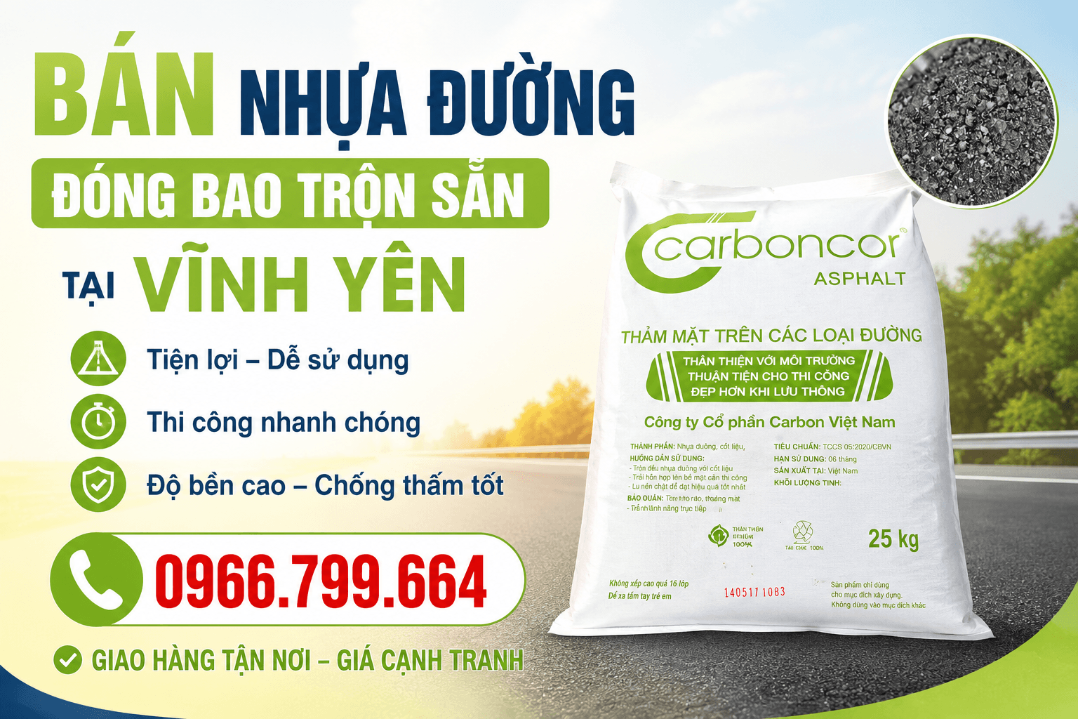 Bán Nhựa Đường Đóng Bao Trộn Sẵn Vĩnh Yên