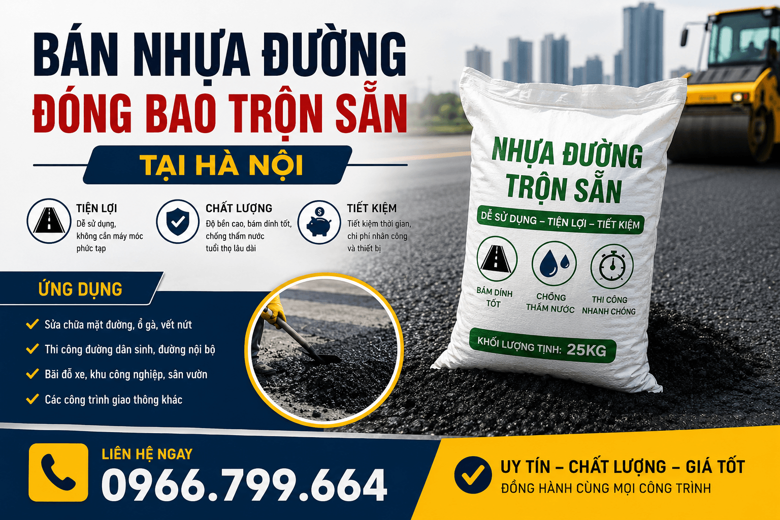 Bán Nhựa Đường Đóng Bao Trộn Sẵn ở Hà Nội