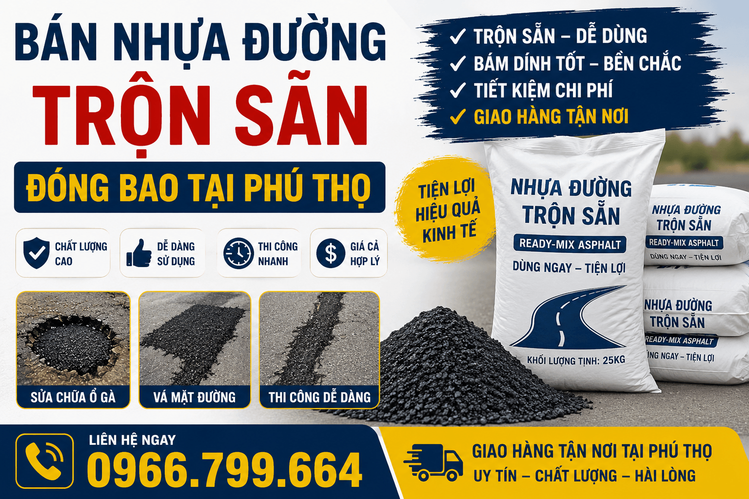 Bán Nhựa Đường Trộn Sẵn Đóng Bao Phú Thọ
