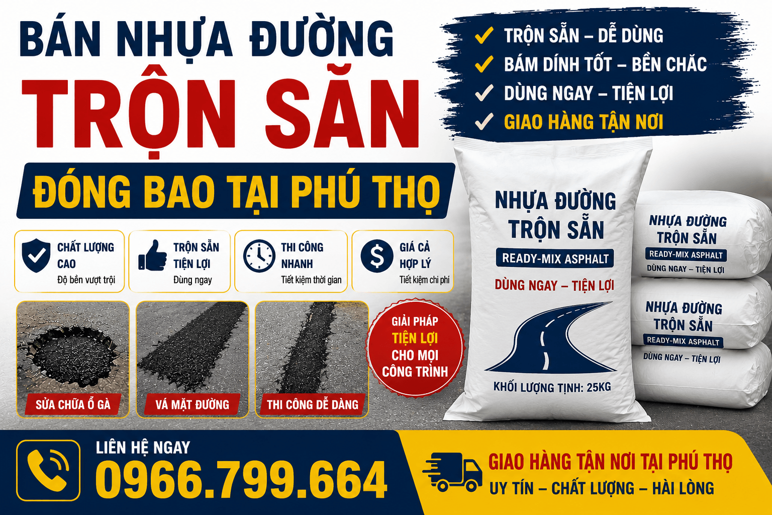 Bán Nhựa Đường Trộn Sẵn Đóng Bao Tại Phú Thọ