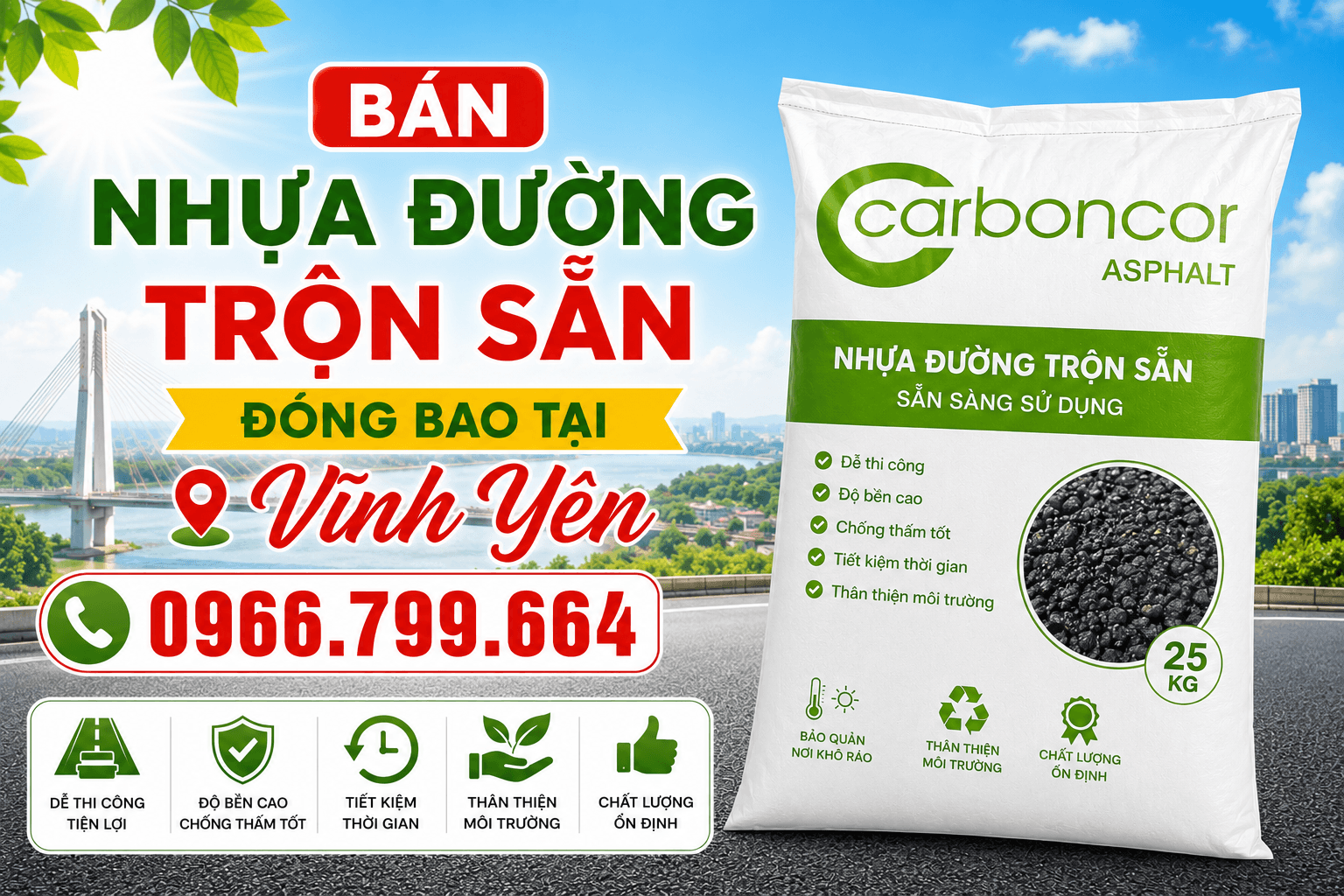 Bán Nhựa Đường Trộn Sẵn Đóng Bao Tại Vĩnh Yên