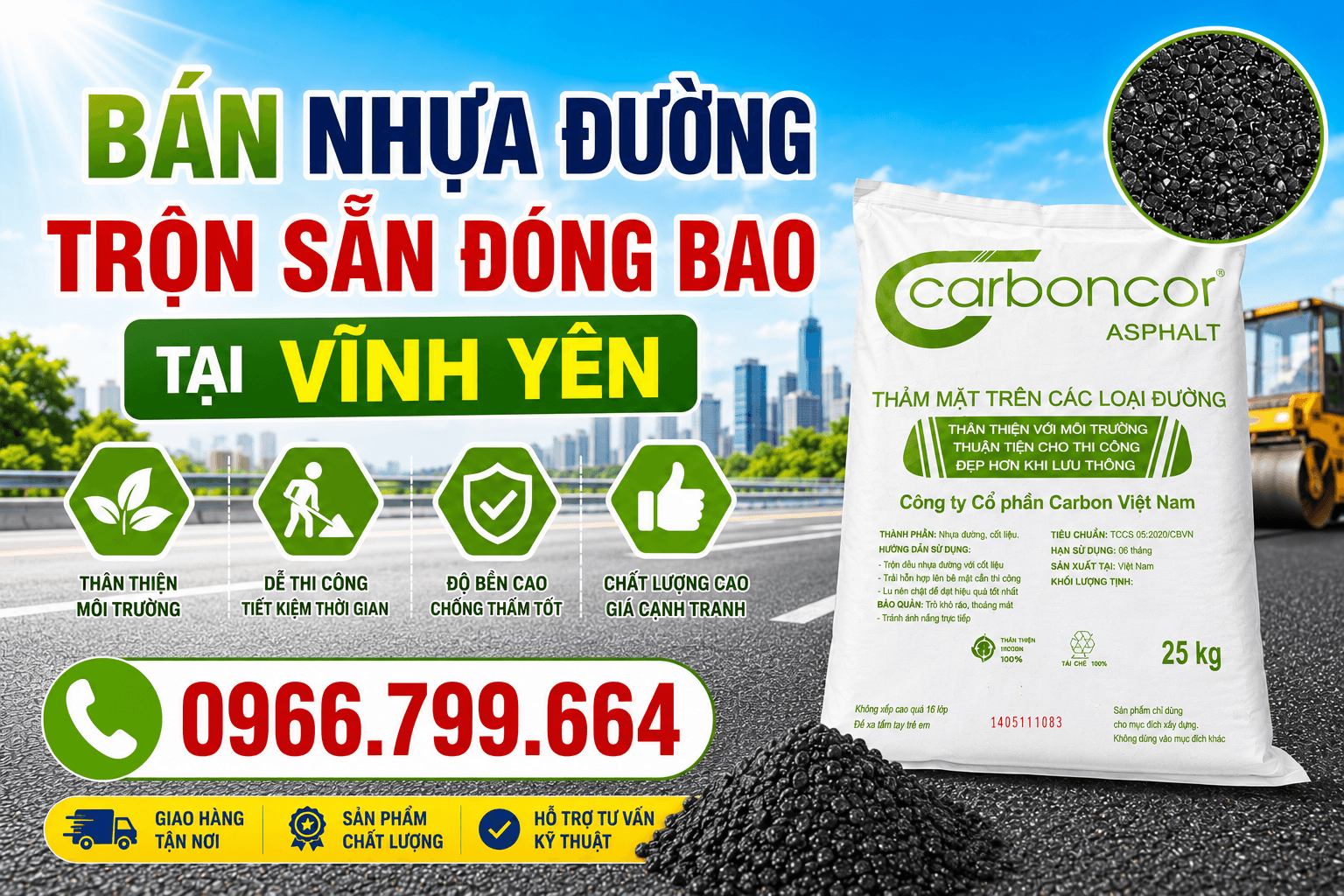 Bán Nhựa Đường Trộn Sẵn Đóng Bao Vĩnh Yên
