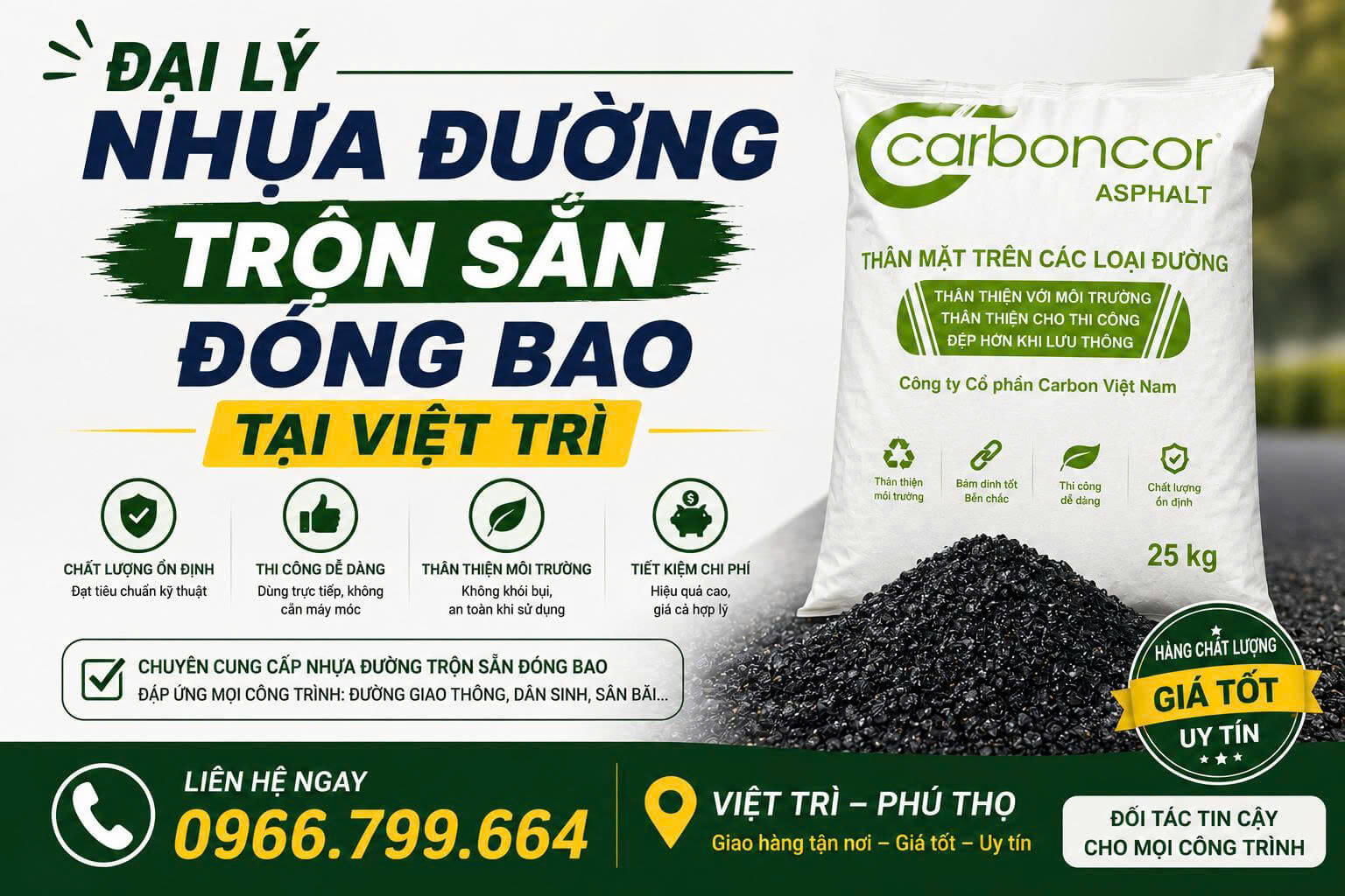 Đại Lý Nhựa Đường Trộn Sẵn Đóng Bao Việt Trì