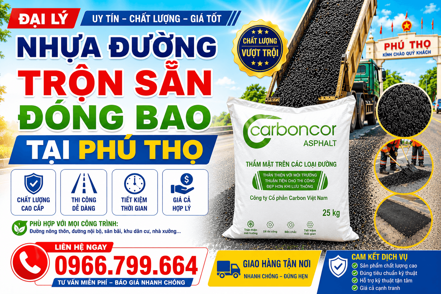 Đại Lý Nhựa Đường Trộn Sẵn Đóng Bao ở Phú Thọ