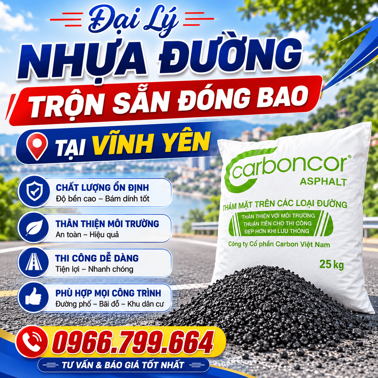 Đại Lý Nhựa Đường Trộn Sẵn Đóng Bao ở Tại Vĩnh Yên