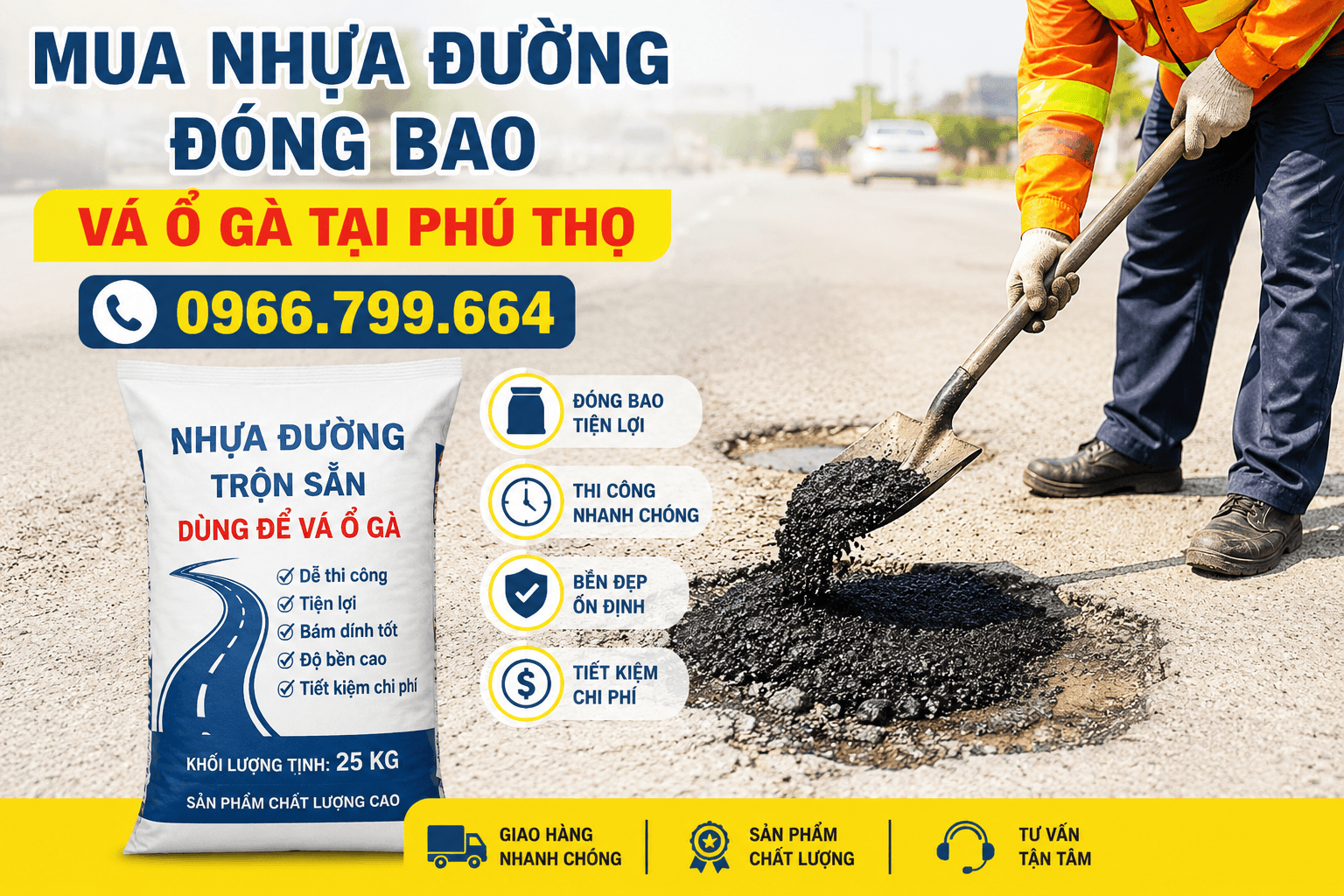 Mua Nhựa Đường Đóng Bao Vá Ổ Gà