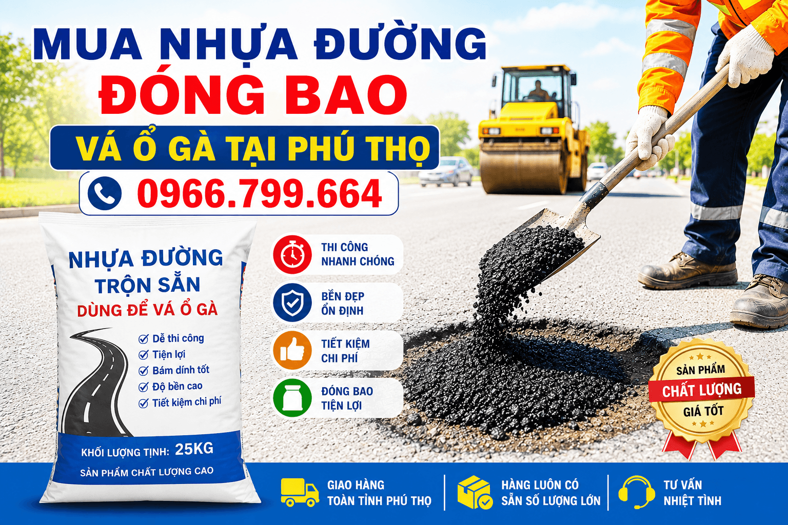 Mua Nhựa Đường Đóng Bao Vá Ổ Gà Phú Thọ