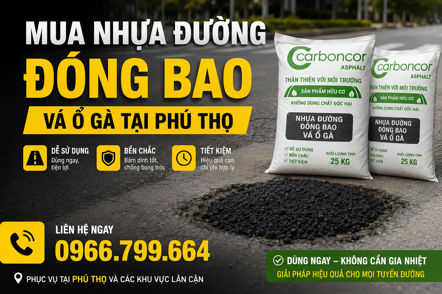 Mua Nhựa Đường Đóng Bao Vá Ổ Gà Phú Thọ