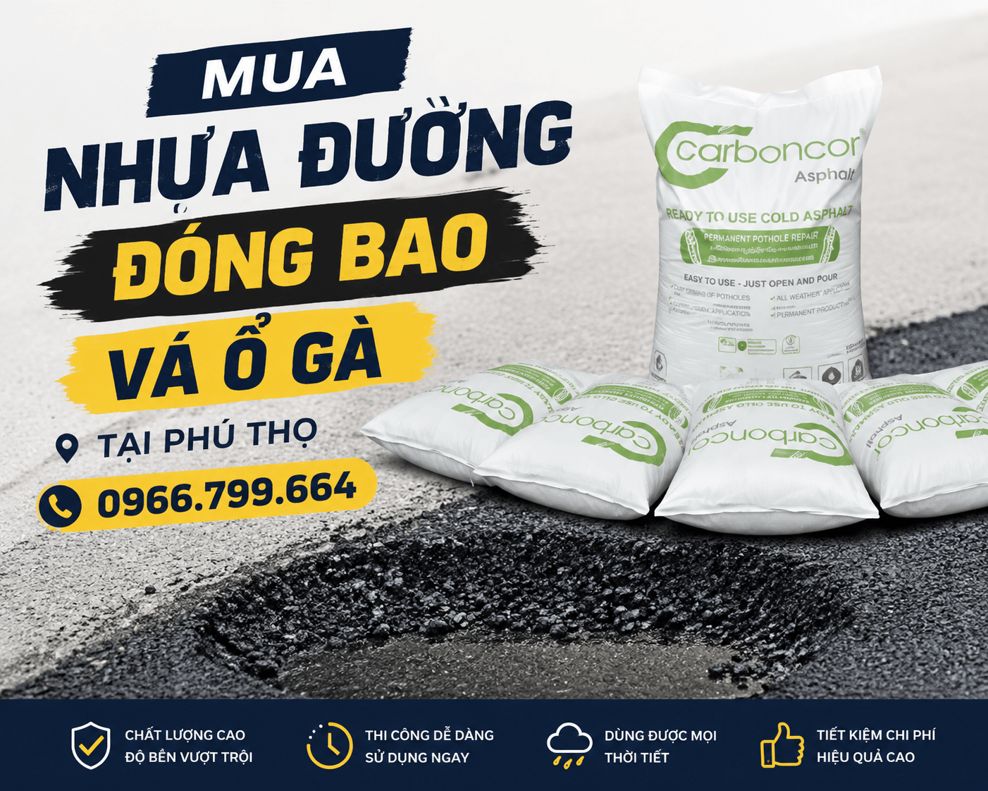 Mua Nhựa Đường Đóng Bao Vá Ổ Gà Tại Phú Thọ