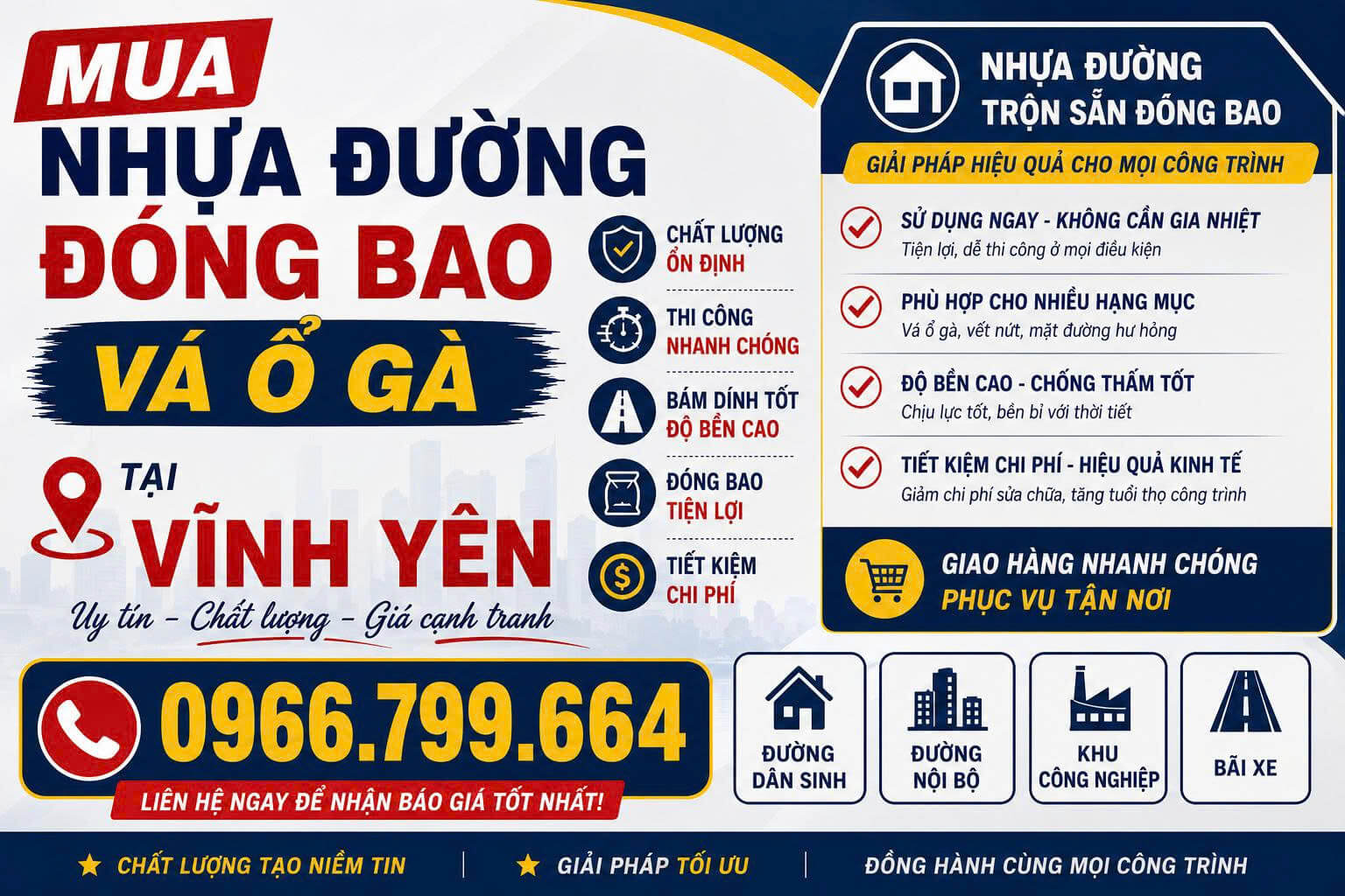 Mua Nhựa Đường Đóng Bao Vá Ổ Gà Tại Vĩnh Yên