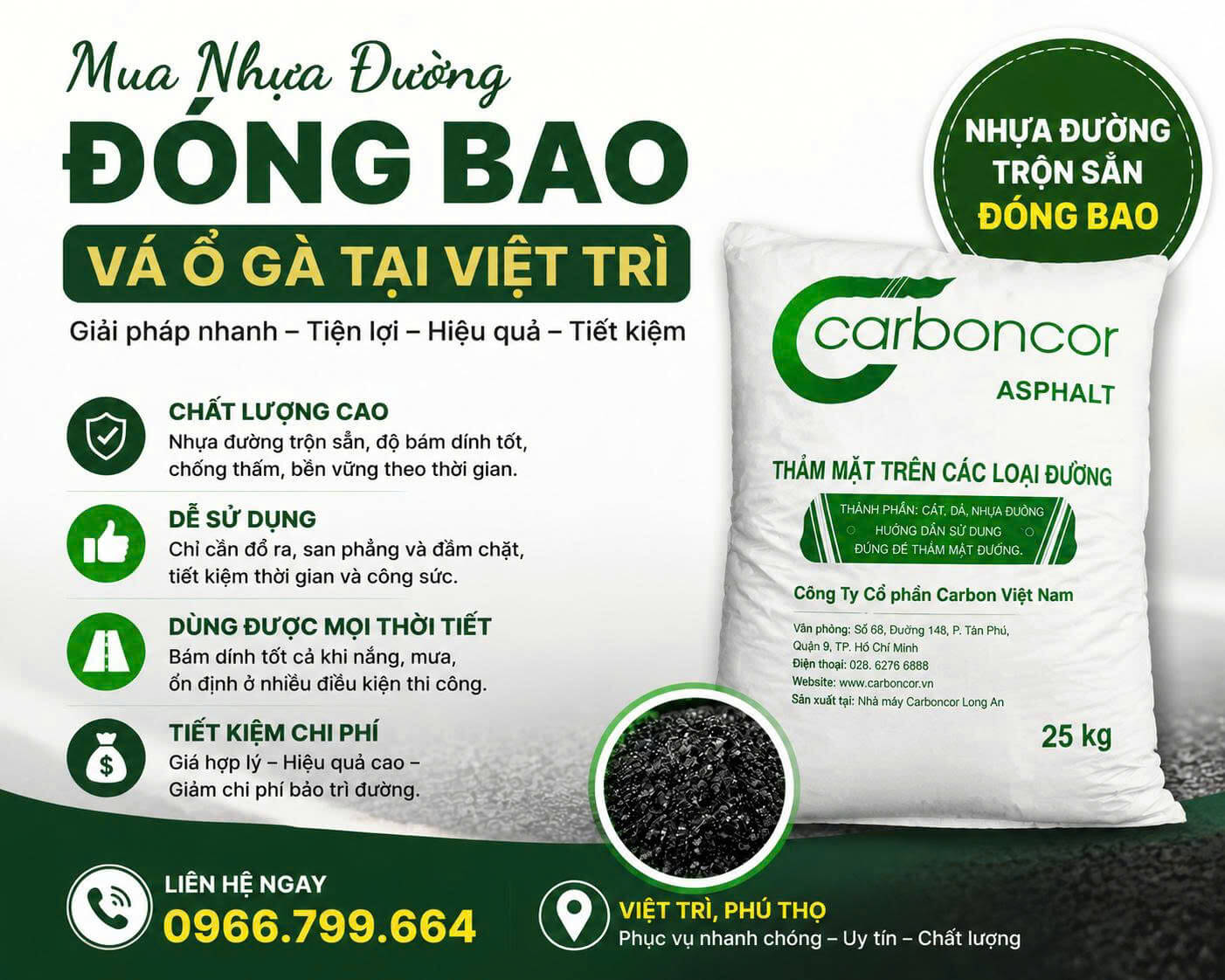 Mua Nhựa Đường Đóng Bao Vá Ổ Gà Việt Trì