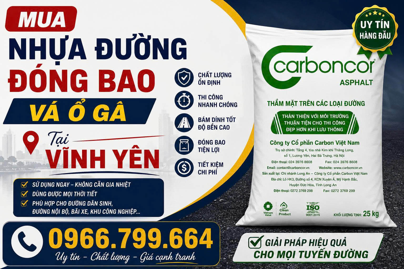 Mua Nhựa Đường Đóng Bao Vá Ổ Gà Vĩnh Yên
