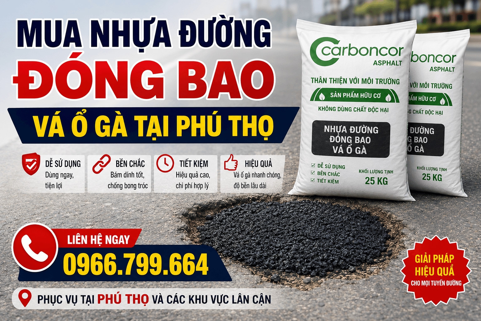 Mua Nhựa Đường Đóng Bao Vá Ổ Gà ở Phú Thọ
