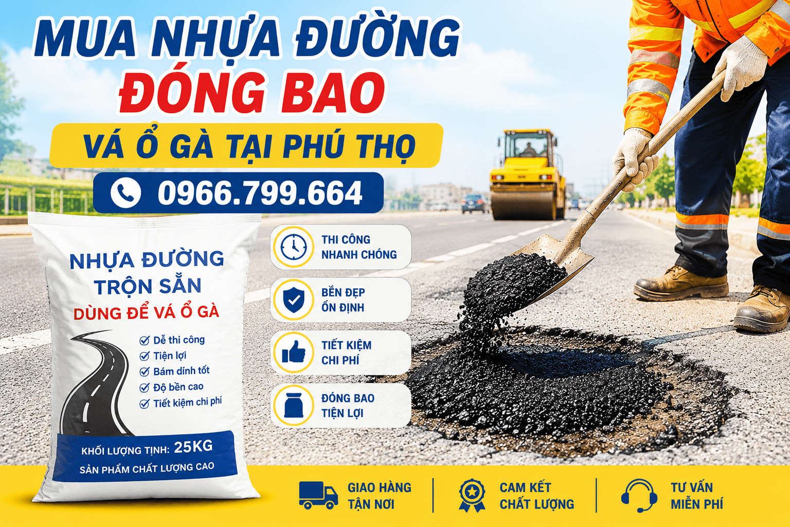 Mua Nhựa Đường Đóng Bao Vá Ổ Gà ở Tại Phú Thọ