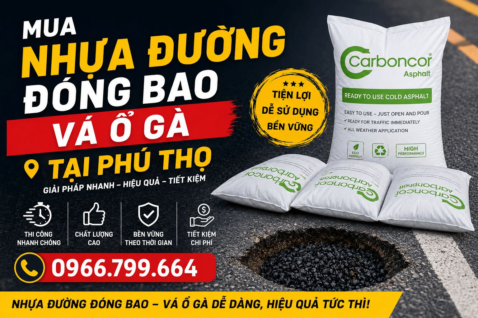 Mua Nhựa Đường Đóng Bao Vá Ổ Gà ở Tại Phú Thọ