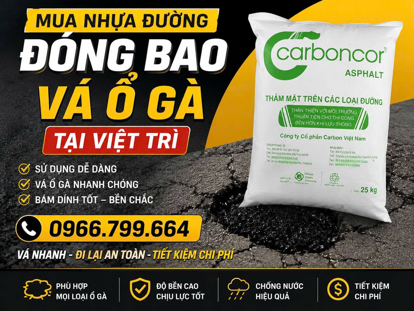 Mua Nhựa Đường Đóng Bao Vá Ổ Gà ở Tại Việt Trì