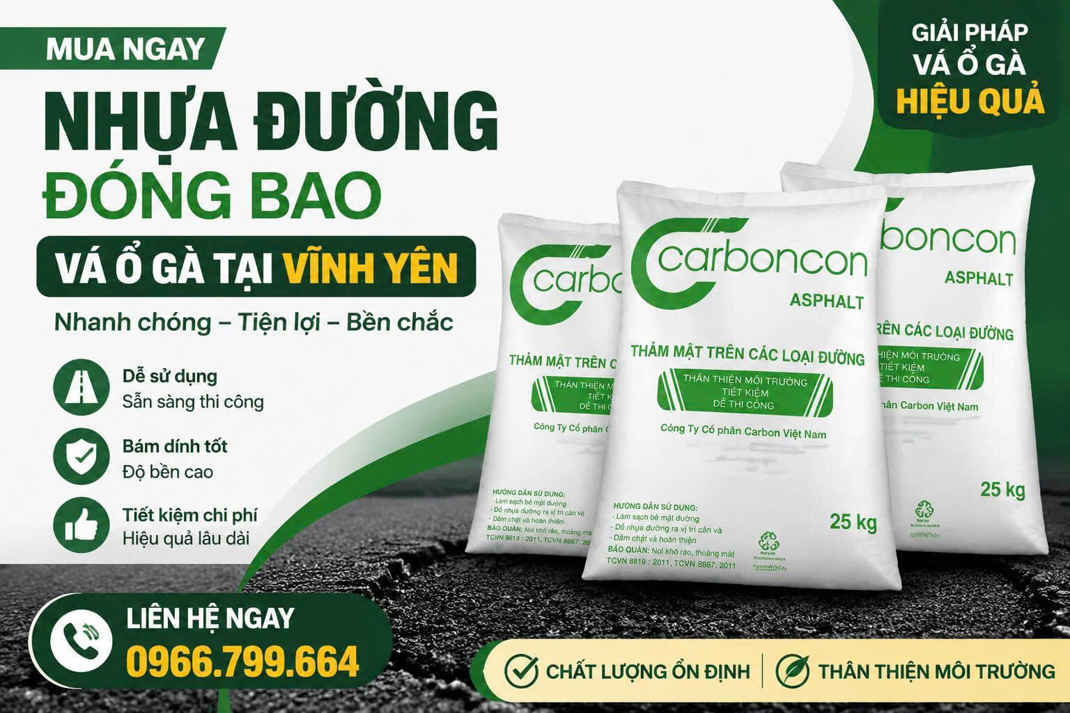 Mua Nhựa Đường Đóng Bao Vá Ổ Gà ở Tại Vĩnh Yên