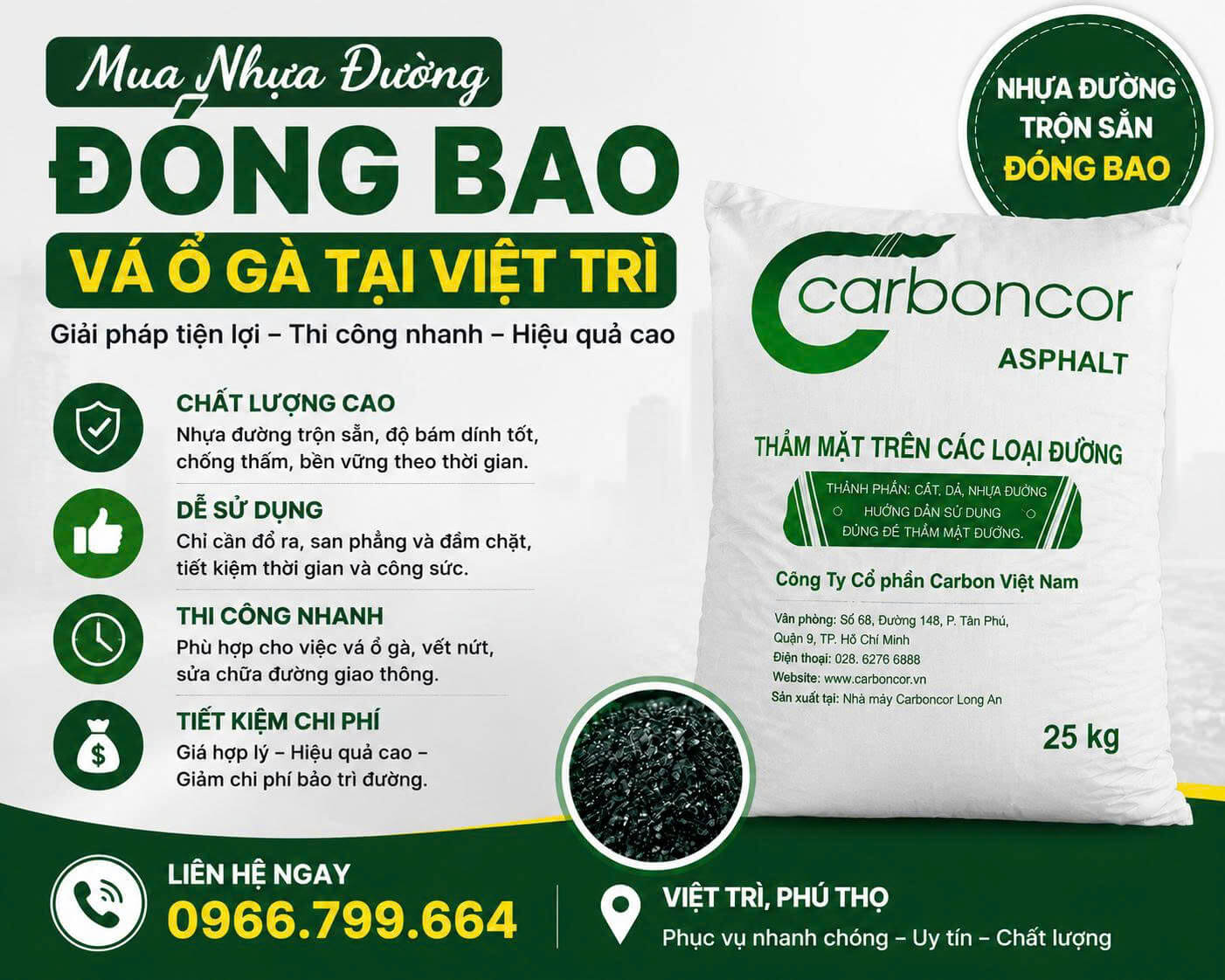 Mua Nhựa Đường Đóng Bao Vá Ổ Gà ở Việt Trì