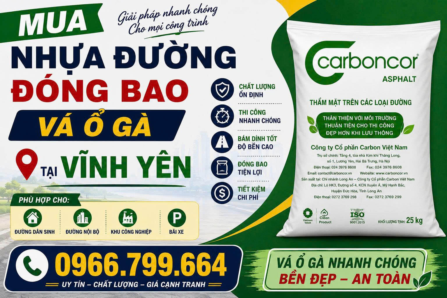 Mua Nhựa Đường Đóng Bao Vá Ổ Gà ở Vĩnh Yên