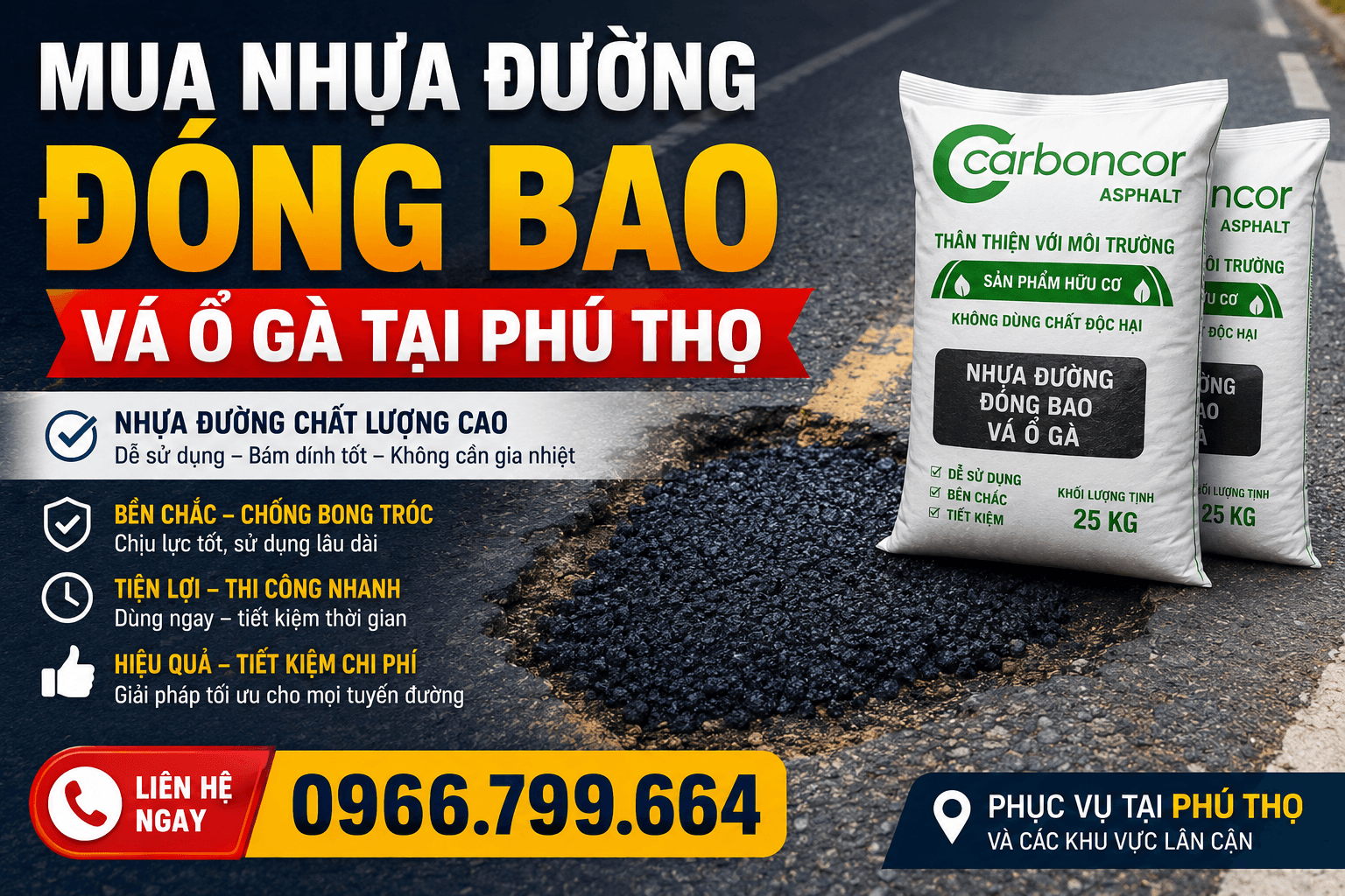 Mua Nhựa Đường Đóng Bao Vá Ổ Gà