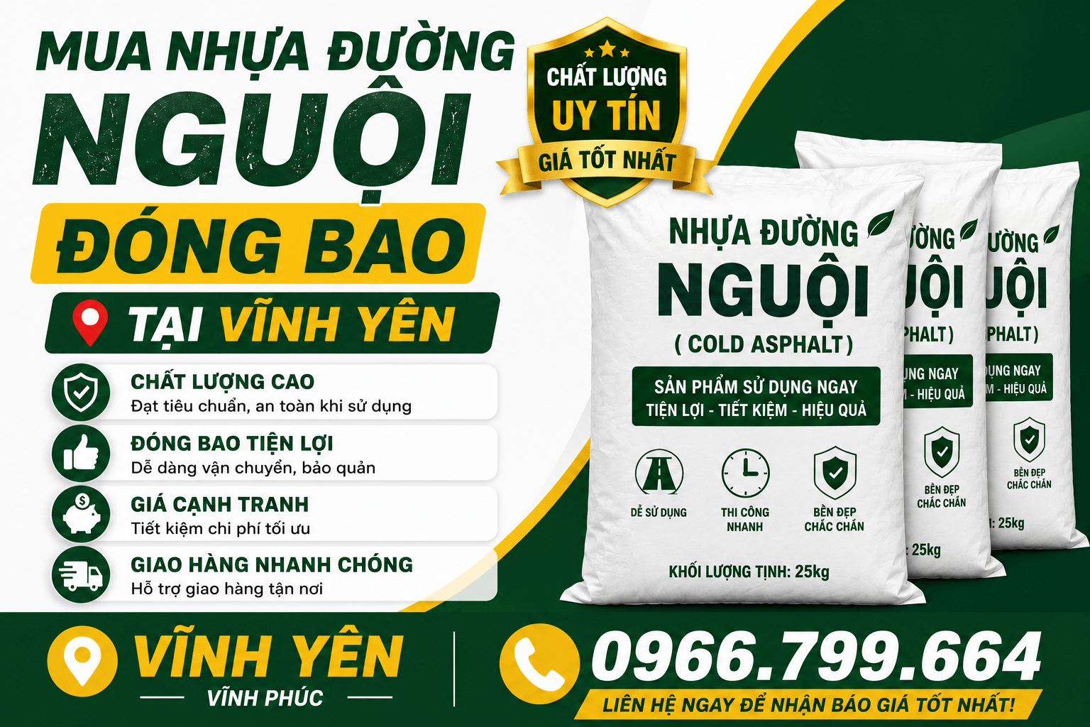 Mua Nhựa Đường Nguội Đóng Bao Vĩnh Yên