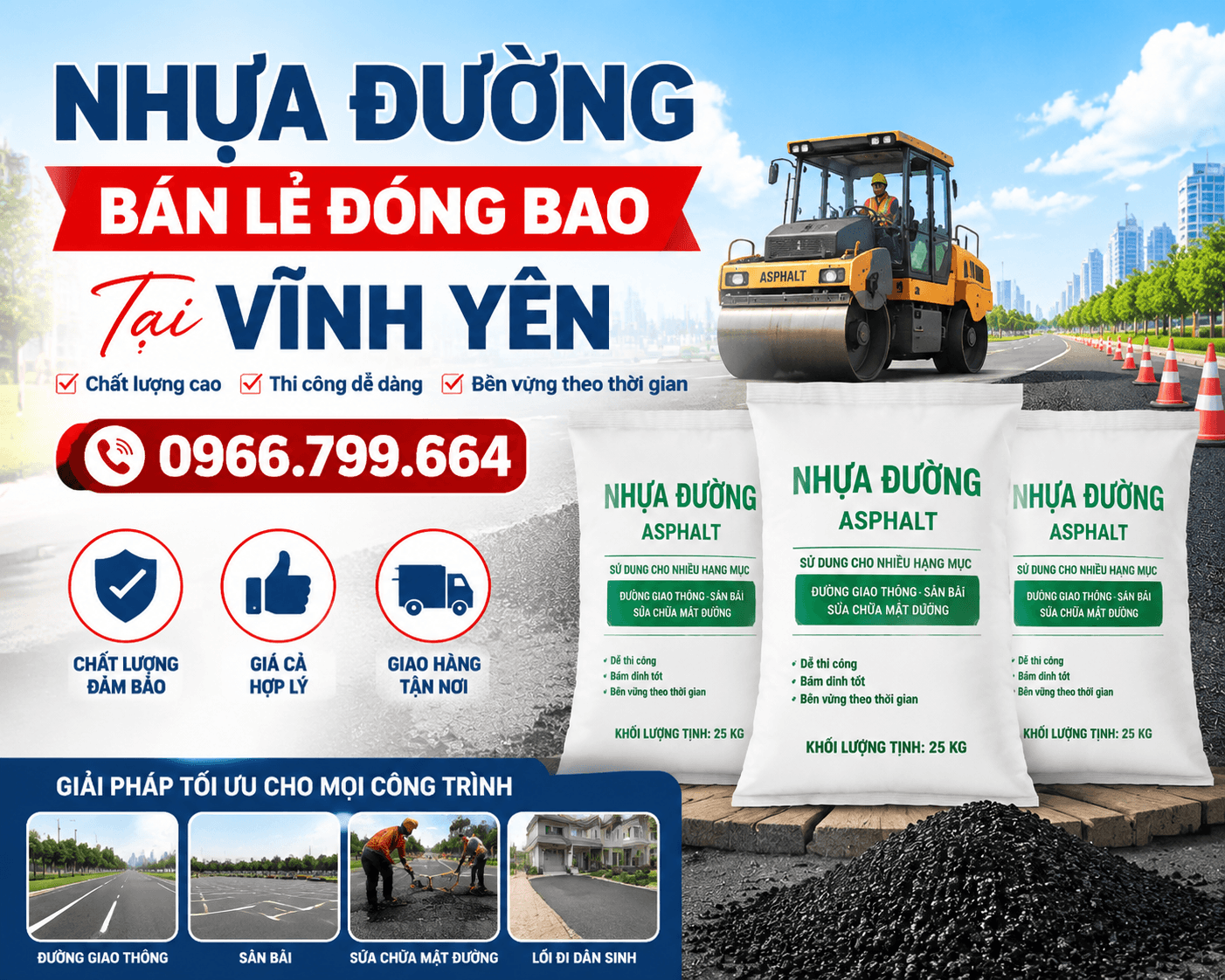 Nhựa Đường Bán Lẻ Đóng Bao Tại Vĩnh Yên