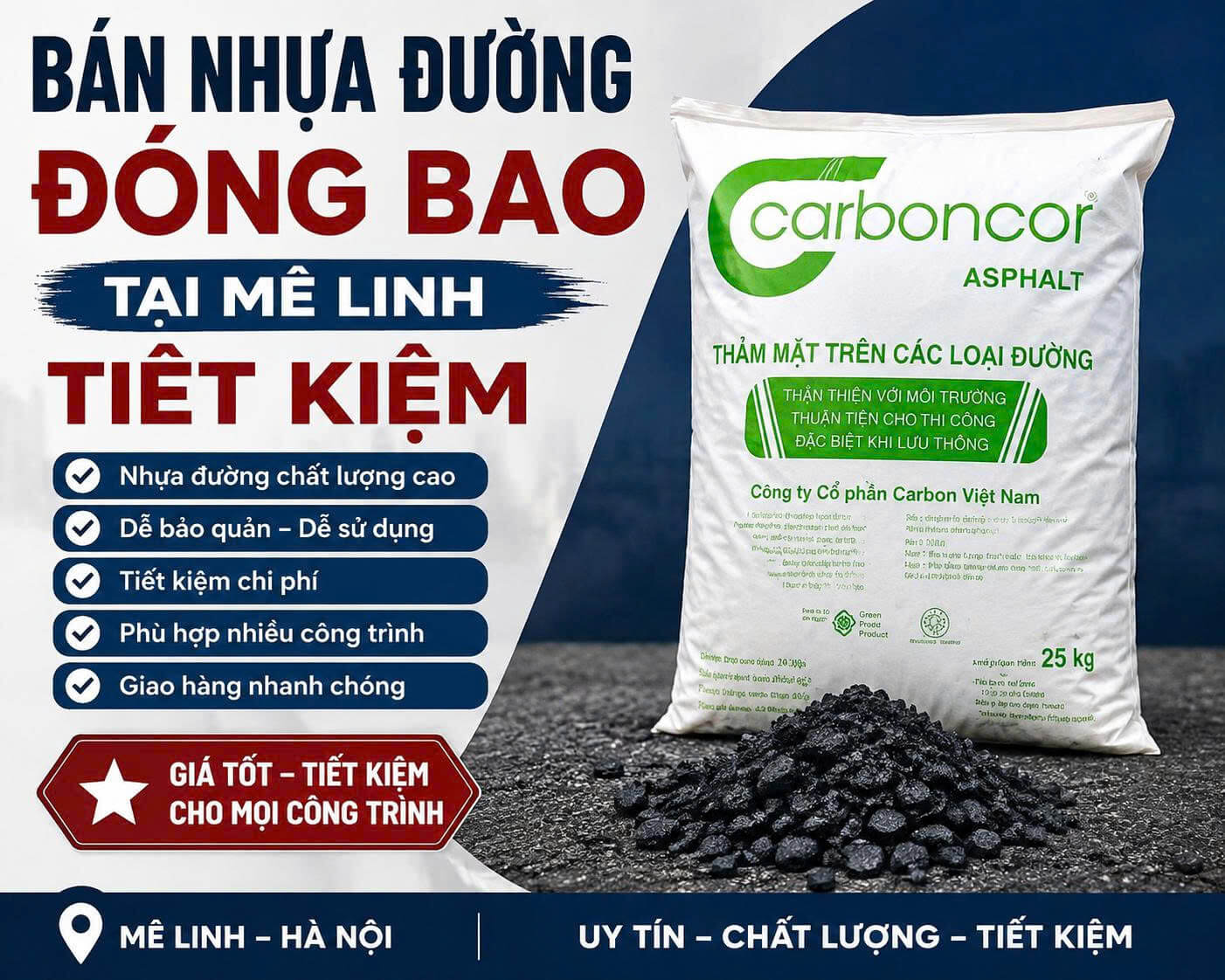 Bán Nhựa Đường Đóng Bao Tại Mê Linh Tiết Kiệm