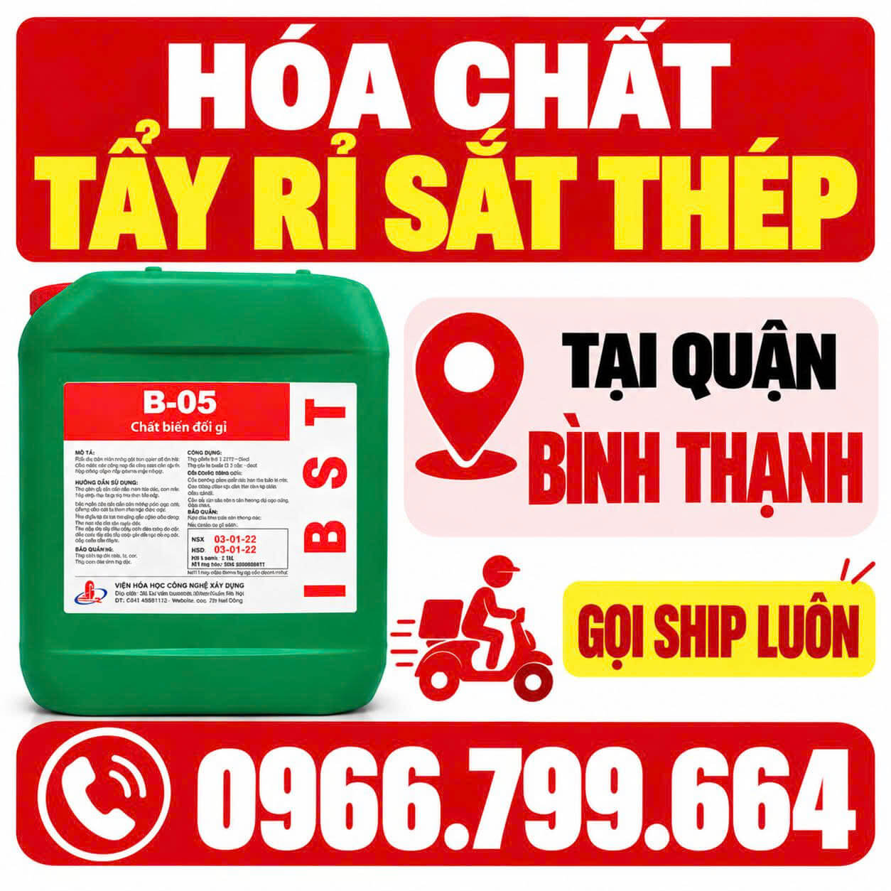 Hóa Chất Tẩy Rỉ Sắt Thép Bình Thạnh