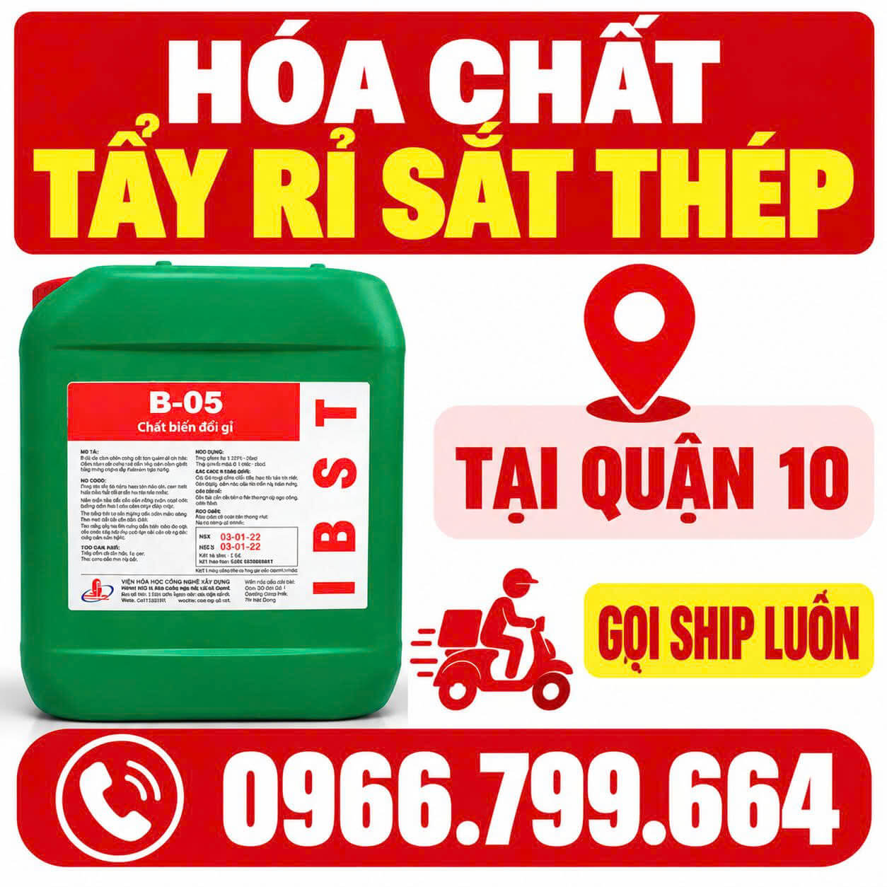 Hóa Chất Tẩy Rỉ Sắt Thép Quận 10