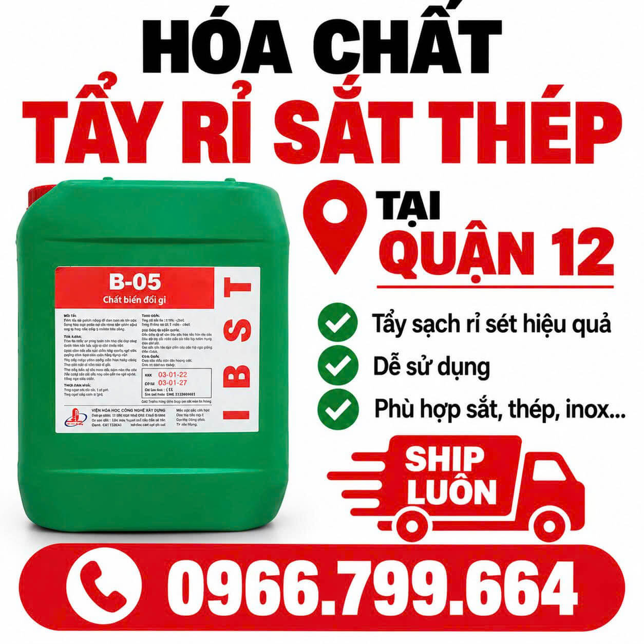 Hóa Chất Tẩy Rỉ Sắt Thép Quận 12