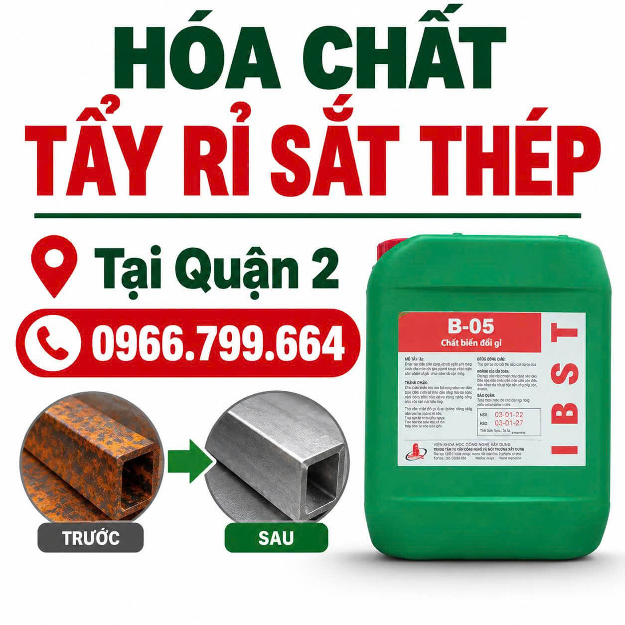 Hóa Chất Tẩy Rỉ Sắt Thép Quận 2