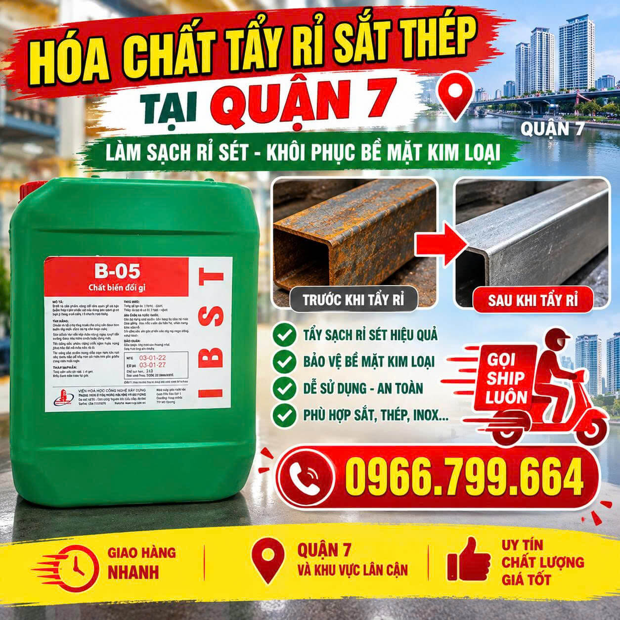 Hóa Chất Tẩy Rỉ Sắt Thép Quận 7