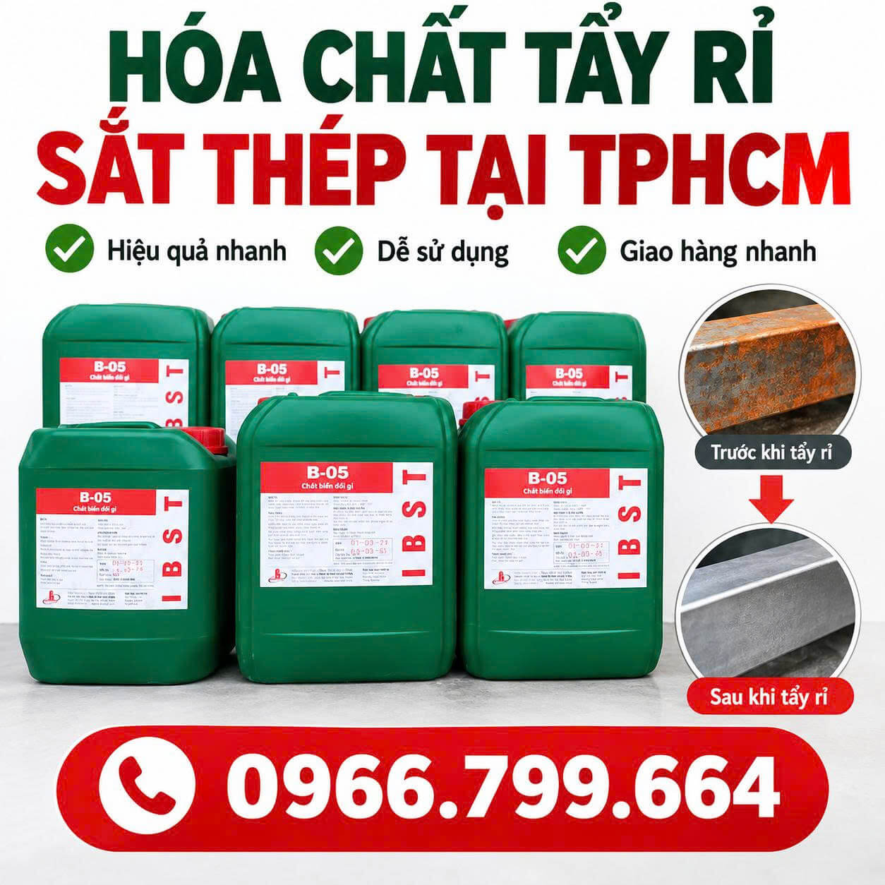 Hóa Chất Tẩy Rỉ Sắt Thép TPHCM