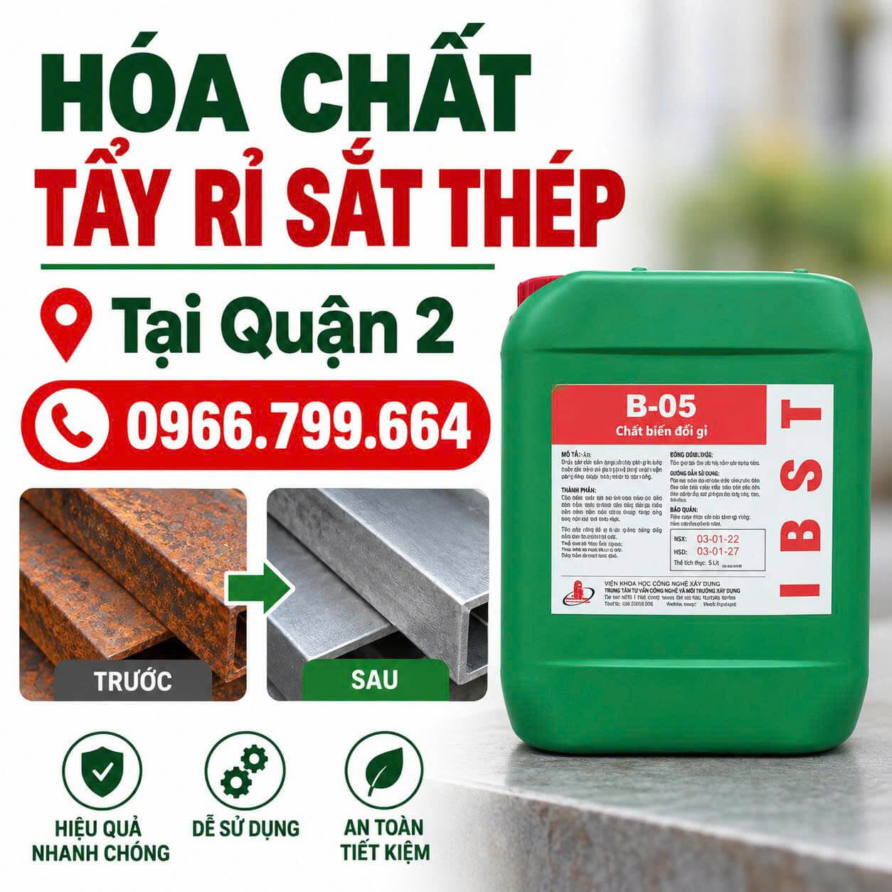 Hóa Chất Tẩy Rỉ Sắt Thép Tại Quận 2