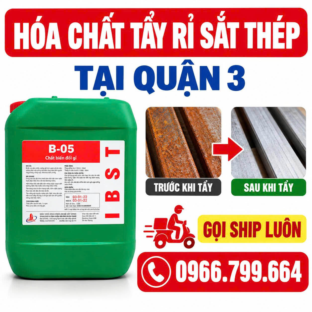 Hóa Chất Tẩy Rỉ Sắt Thép ở Tại Quận 3