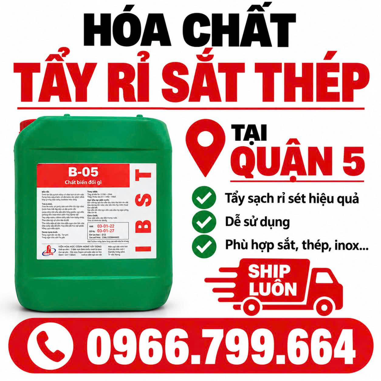Hóa Chất Tẩy Rỉ Sắt Thép ở Tại Quận 5